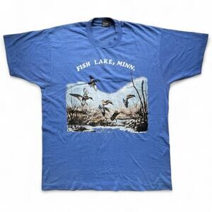Vintage Fish Lake Minn Flocked Ducks Mallard Nature Screen Stars Best T Shirt XL